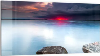 Produktbild von DEQORI Glasbild Echtglas 100x50 cm 'See im Abendlicht' Wandbild Bild modern Deko