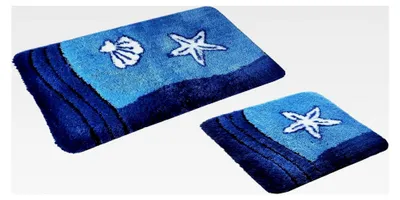 Produktbild von Badematten Set | Blau | Sealife | 2-teilig | rutschfest | WC-Vorleger 50 x 45 cm | Badvorleger 50 x 90 cm | Badteppich | Badezimmer