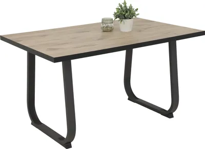 Produktbild von Esstisch Luise - Platte in Viking Eiche, Kante schwarz - Kufengestell Metall Schwarz - 140x90cm