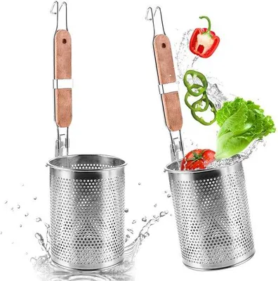 Image de Ensemble de passoirs en acier inoxydable, comprenant 2 passoirs de 12 cm avec manche en bois, mailles fines, idéal pour la cuisine