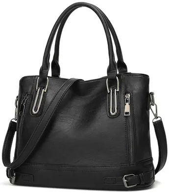 Produktbild von 1 Vintage-Schultertasche Damen aus hochwertigem Leder in Schwarz – klassisch, langlebig und funktional. Mit geräumigem Hauptfach für iPad, A4-Magazin, Geldbörse, Regenschirm und Make-up (Innenmaße ca. 32 x 24 x 12 cm). Verstellbarer Schultergurt und kurzer Henkel ermöglichen flexible Tragevarianten: als Handtasche, Umhängetasche oder Crossbody-Bag. Das zeitlose Design kombiniert sich mühelos mit Business-Outfits wie mit Freizeitkleidung. Ideal für Büro, Shopping, Reisen und den täglichen Einsatz – stilvoll,
