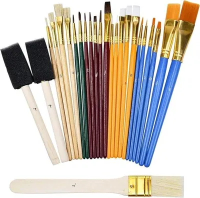 Produktbild von Pinselset 25-teilig für Acryl, Öl und Wasserfarbe, ideal für Anfänger und Kinder, Kunststoff