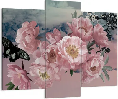 Produktbild von Bild auf Leinwand - Leinwandbild - 3 Teile - Blumen Schmetterling Wolken - 130x100cm - Wand Bild - Wanddeko - Wandbilder - Leinwanddruck - Bilder - Wanddekoration - Leinwand bilder - CB130x100-4881