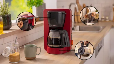 Produktbild von Bosch TKA3M134, Filterkaffeemaschine, 1,4 l, Gemahlener Kaffee, 1200 W, Rot