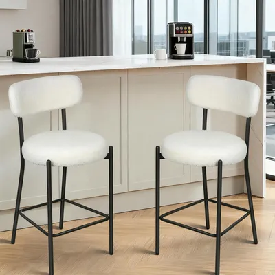 Produktbild von 2er Set Esszimmerstühle,Polsterstuhl Küchenstühle,Teddy Stoff Runde Boucle Wohnzimmerstuhl,Ergonomisches Design,für Esszimmer und Wohnzimmer Weiß