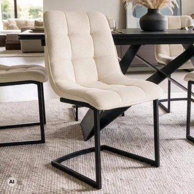 Produktbild von riess-ambiente Freischwinger MIAMI beige matt schwarz Cord Metallgestell mit Absteppungen