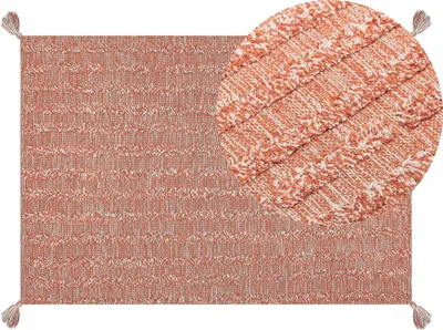 Obrázek produktu pro BELIANI Koberec Červený Bavlna 140 x 200 cm Obdélníkový ručně všívaný geometrický vzor Boho