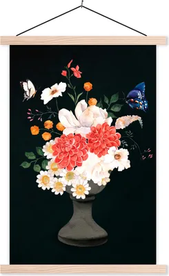 Produktbild von MuchoWow® Textilposter Stillleben - Blumen - Aquarell 40x60 cm mit holzfarbenen Rahmen - Poster