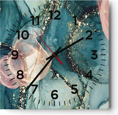Produktbild von Wanduhr - Quadrat - Glasuhr - Flüssigkeit Gold Rosa - 40x40cm - Schleichendes Uhrwerk - Lautlos - zum Aufhängen bereit - Dekoration Modern - Wanddekoration aus Glas - C4AC40x40-4817