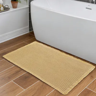 Image de Tapis de bain antidérapant, absorbant et lavable, couleur beige, dimensions 50x80 cm