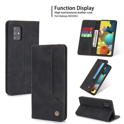 Obrázek produktu pro RetroPolyuretankožené pouzdro pro Samsung Galaxy A51 5G peněženkový design pouzdro s držákem na karty a stojánkem černé