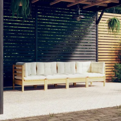 Produktbild von Möbel 4-tlg. Garten-Lounge-Set mit Creme Kissen Massivholz Kiefer - Gartenmöbelgarnituren 3096148