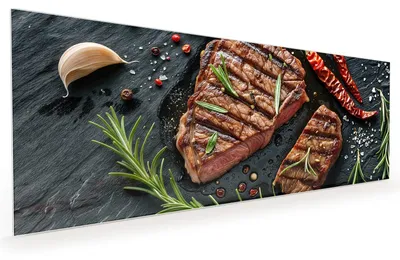 Produktbild von Küchenrückwand Spritzschutz Glas mit Motiv Gegrilltes Steak 40 x 40 cm