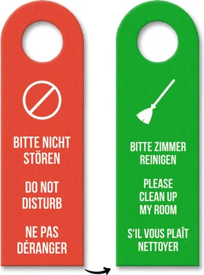 Produktbild von Bitte nicht stören oder Bitte Zimmer reinigen Sprachen-Türhänger in rot-grün