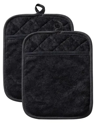 Immagine prodotto di Set da 2 presine e guanti da forno, colore nero, in cotone, resistenti al calore