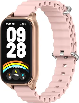 Produktbild von Für Xiaomi Smart Band 9 Active / Redmi Band 3 Silikon Marine Design Arm Band mit Metallrahmen Rosa / Rose Gold