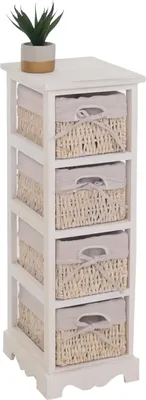 Produktbild von Regal Kommode mit 4 Korbschubladen 74x25x28cm, Shabby-Look, Vintage  weiß