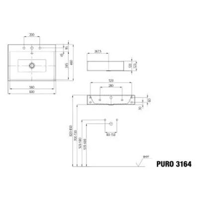 Produktbild von KALDEWEI 901407253001 Wandwaschtisch PURO Mod.3164, 600 x