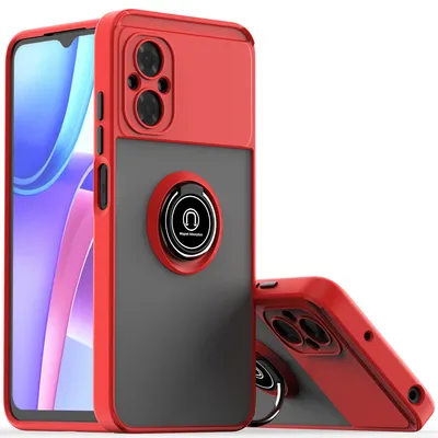 Immagine prodotto di Custodia per Xiaomi Poco M4 5G opaca traslucida in TPU con supporto ad anello e supporto Rosso
