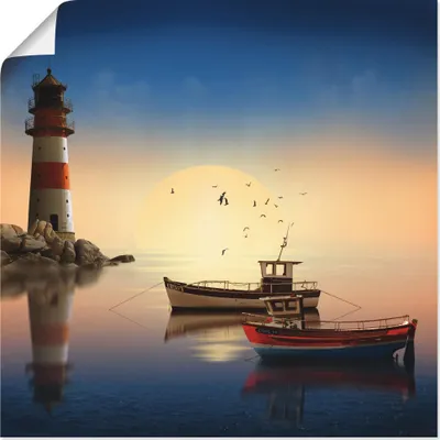 Produktbild von ARTland Poster Kleiner Hafen mit Leuchtturm Größe: 70x70 cm
