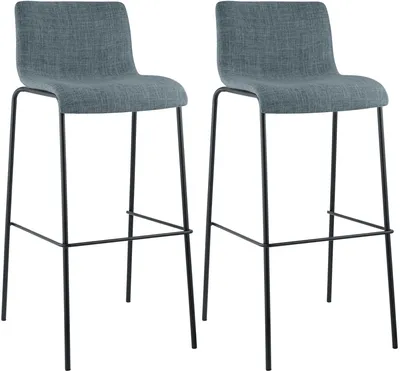 Produktbild von CLP 2er Set Barhocker Hover stapelbar Stoffbezüge Vierfußgestelle bis 150 kg blau Gestell Farbe schwarz