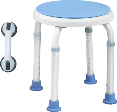 Produktbild von YARDIN Duschhocker Duschstuhl Höhenverstellbar 36-51 cm und 360° Drehbar Badhocker + 1 Stück Wannengriff Griffstangen - Ohne Bohren