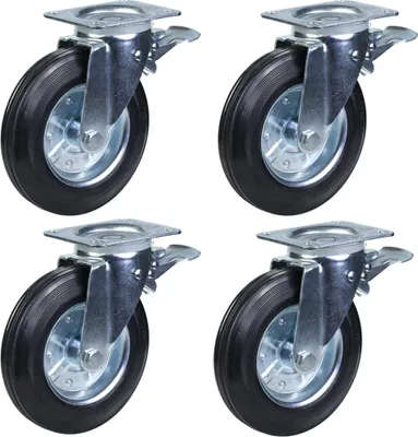 Produktbild von 4 - 200mm Gummiräder Abfallbehälterrollen lenkbar gebremst 1100 Liter 800kg Set