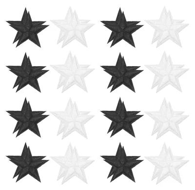 Stern-Aufbügel-Patches, 32 Stück, 4,3 cm, schwarz/weiß, gestickt