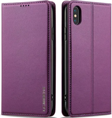 Obrázek produktu pro Magnetické flipové kožené pouzdro pro iPhone XS Max, s přihrádkou na karty a funkcí stojánku Fialová