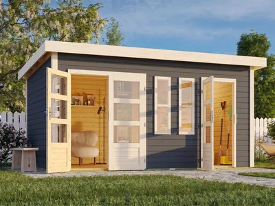 Produktbild von Gartenhaus Zweiraumhaus Appelhorn 28 mm terragrau
