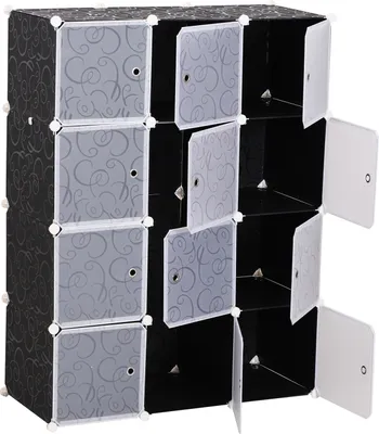 Produktbild von HOMCOM Kleiderschrank DIY Garderobe Regalsystem Steckregal Würfel Garderobenschrank mit Kleiderstange 2 + 6 Fächer aus PP Schwarz + Weiß 111 x 47 x 145 cm