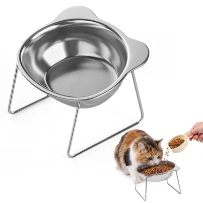 Produktbild von Katzennapf Erhöht,Edelstahl Katzennapf Erhöht,15° Neigendes Design