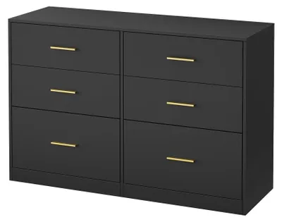 Zdjęcie produktu dla Komoda z 6 szufladami do sypialni | Czarna | 119x40x78 cm
