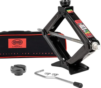 Produktbild von HEYNER® Wagenheber Scherenwagenheber 2t, 105–450mm, Runder Sattel, Austauschbares Gummipad, mit Kurbel, & GS, Auto Heber mit Handkurbel PKW SUV Kleinlastwagen Schwarz