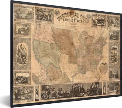 Produktbild von MuchoWow® MuchoWow® Gerahmtes Poster Karte - Vintage - Amerika 40x30 cm - Poster mit zchwarzem Bilderrahmen - Kunstposter - Wanddekorationen