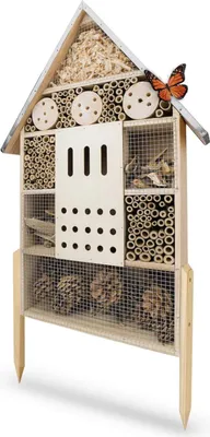 Obrázok produktu pre Wildlife Friend hotel pre hmyz XXL stojaci - včelí hotel so základňou 76 cm, kovová strecha - veľký hotel pre divoké včely - domček pre včely, berušky a motýle | sada hotela pre hmyz