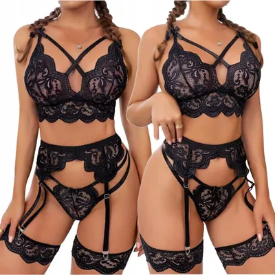 Produktbild von Damenunterwäsche - 5-teiliges Set - Spitze - sinnlich - BH, Slip, Gürtel - Rot