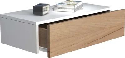 Productafbeelding van UsalM60 nachtkastje wandmontage 1 lade wit, eik decor.