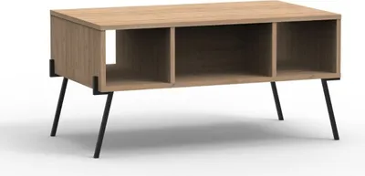 Productafbeelding van CALICOSY - Salontafel 1 Deur 3 Nissen en Metalen Poten L100 cm - Evan