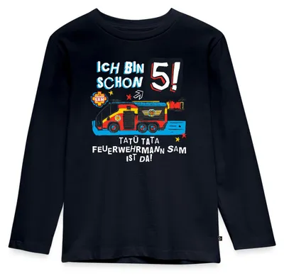 Produktbild von Spreadshirt Feuerwehrmann Sam Geburtstagsdesign 5 Jahre Kinder Premium Langarmshirt, 122/128 (6 Jahre), Navy