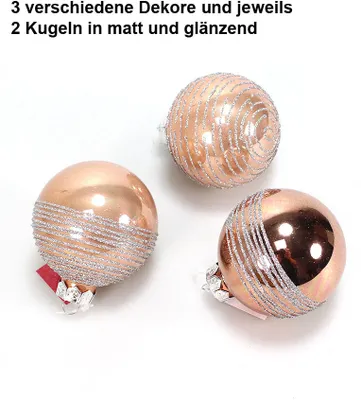 Produktbild von 12 Christbaumkugeln Ringel Glas Weihnachtskugeln Kugeln 75mm edel, Farbe:cognac