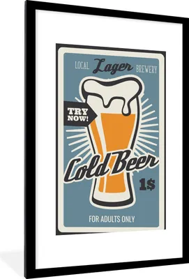 Produktbild von MuchoWow® MuchoWow® Gerahmtes Poster Mancave - Bier - Vintage - Kaltes Bier 60x90 cm - Poster mit zchwarzem Bilderrahmen - Dekoration - Wandposter Wohnzimmer - Hochwertig