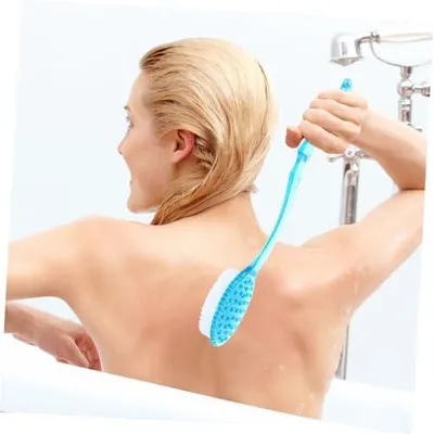 Produktbild von Dusch- und Badebürste mit langem Griff für Rücken und Körper, zum Peeling und Baden, mit flexiblen Borsten