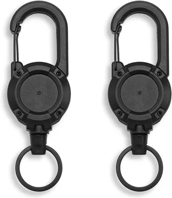 Productafbeelding van Sleutelhanger - 2 stuks - Robuuste intrekbare sleutelhanger met 60 cm intrekbare stalen koord - Sleutelring voor kaarthouder - ID - Badgehouder