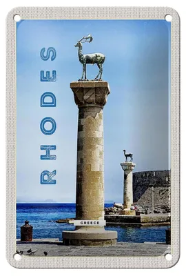 Produktbild von Blechschild Reise 12x18cm Griechenland Rhodos Meer Skulptur Schild