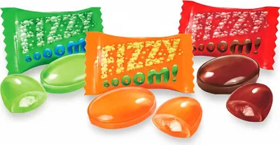 Produktbild von Hartkaramellen - Fizzy Boom, mit Orange-, Cola- und Zitronegeschmack, Roshen, 300 g