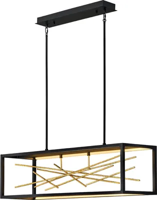 Produktbild von Hängelampe LED Metall H: max. 122,6 cm in Schwarz Gold länglich 3000 K warmweiß 5980 lm Modern Käfigschirm