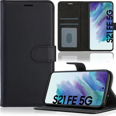 Produktbild von Handy Tasche für Samsung Galaxy S21 FE Schutzhülle Bookstyle Etui Klapphülle Wallet Flip Cover Case Schwarz