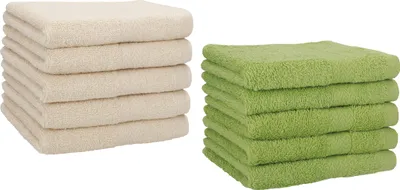 Produktbild von Betz 10 Stück Gästetücher 30x50 cm PREMIUM 100% Baumwolle Set  Farbe: sand und avocadogrün