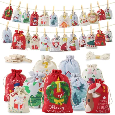 Adventskalender zum Befüllen 24 Stoffbeutel 2 Größen mit Zahlen 1-24